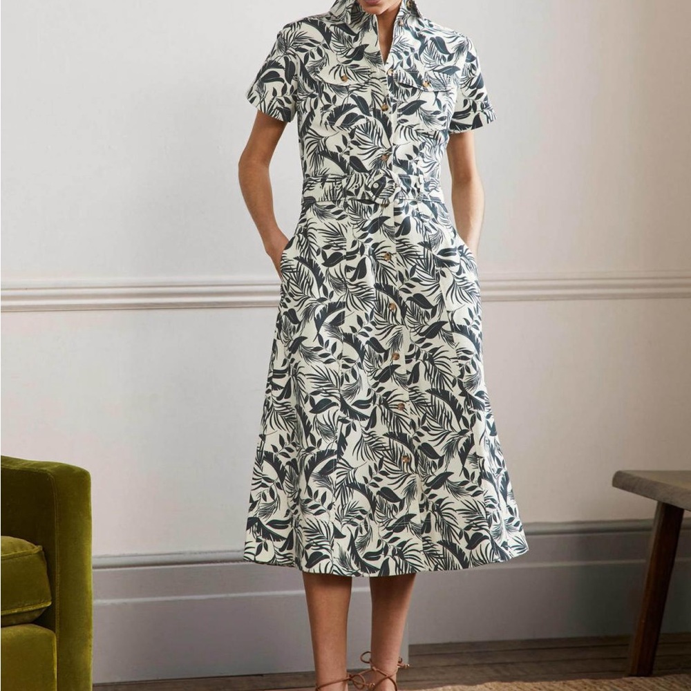 BODEN Belted Midi Shirt Dress Garden,Tropicfoliage